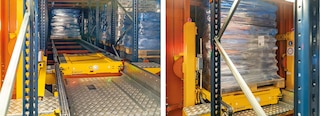 The APS is positioned in a storage channel and places the pallets in the nearest slot to be unloaded